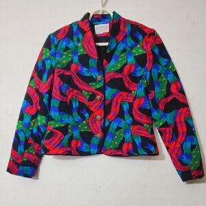VINTAGE 90’s Gail Boyer‎ Colorful Bows Silk Quilted Short Jacket Size 8